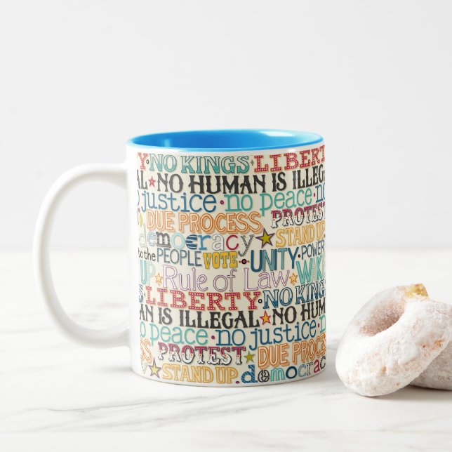 wake up stand up typography Two-Tone coffee mug (With Donut)