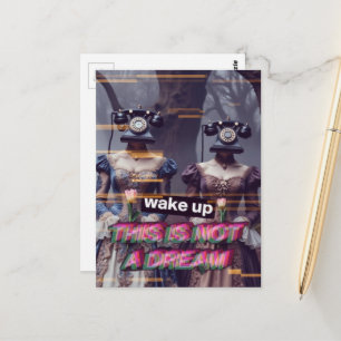 Wake Up Telephone Head Ladies Not a Dream Postcard