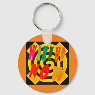 Wake you up now design block art words crossed     keychain