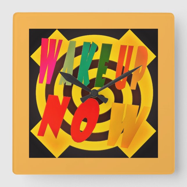 Wake you up now design block art words crossed     square wall clock (Front)