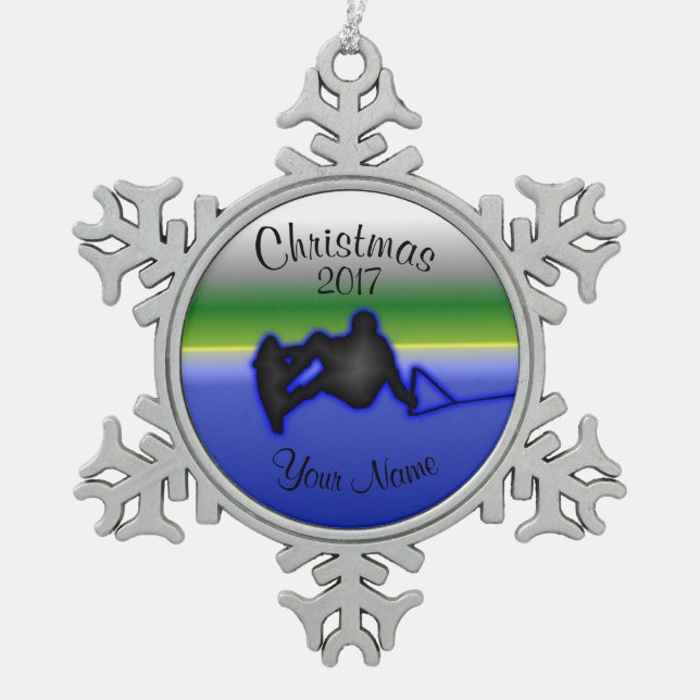 Wakeboard Pewter Snowflake Christmas Ornament (Front)