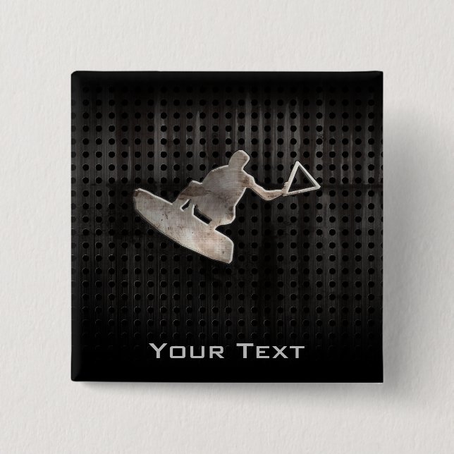Wakeboarder; Cool Black 2 Inch Square Button (Front)