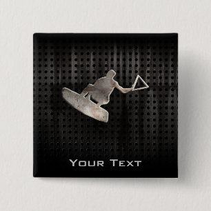 Wakeboarder; Cool Black 2 Inch Square Button