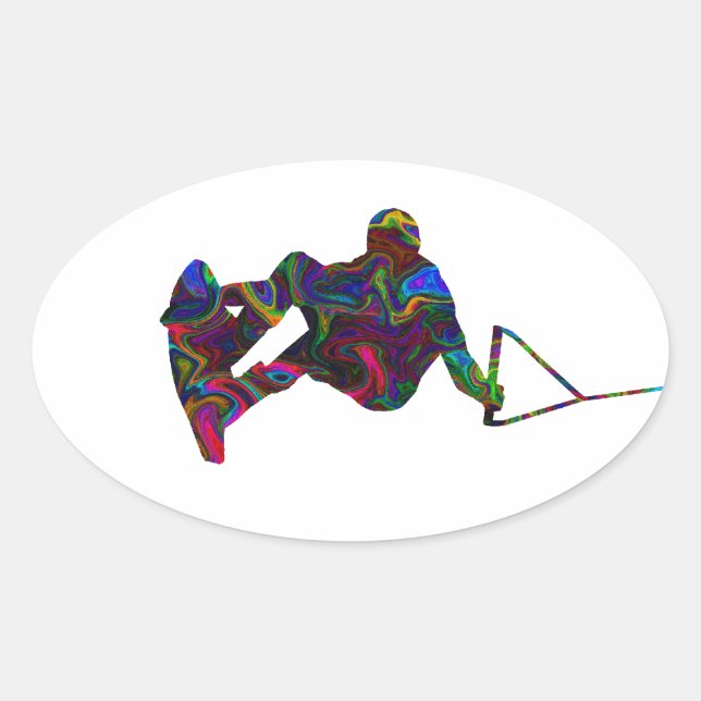 Wakeboarder Wild Colours Oval Sticker (Front)
