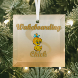 Wakeboarding Chick Glass Ornament