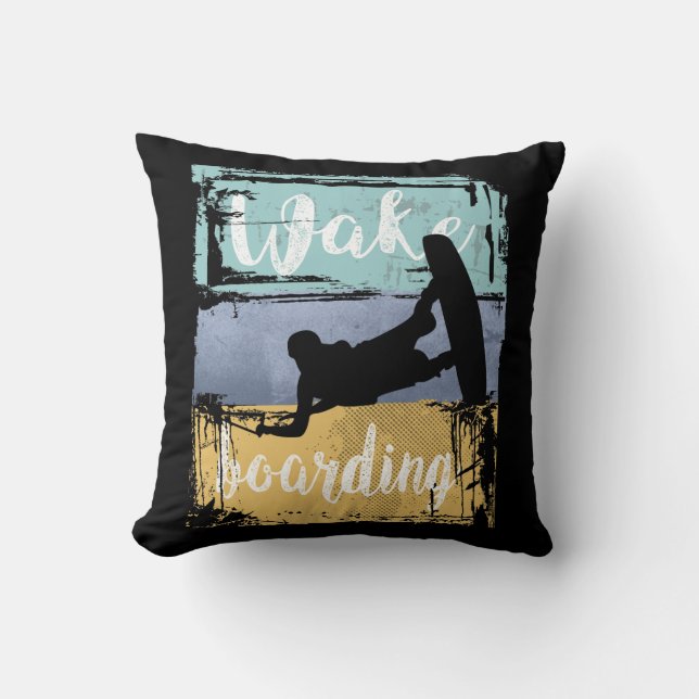 Wakeboarding Retro Wakeboarder Throw Pillow (Front)