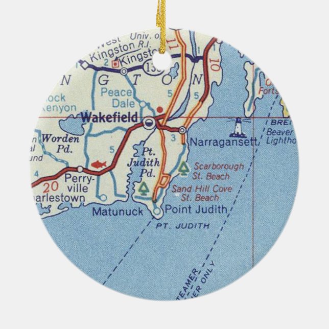 Wakefield RI Vintage Map Ceramic Ornament (Back)