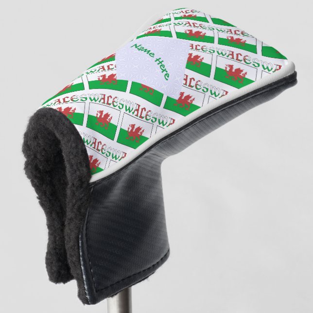 Wales and Welsh Flag Tiled Green Personalized  Golf Head Cover (3/4 Front)