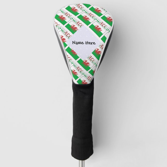 Wales and Welsh Flag Tiled Personalized  Golf Head Cover (Front)
