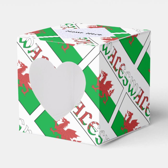 Wales and Welsh Flag Tiled Personalized Heart Favor Box (Front Side)