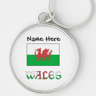 Wales and Welsh Flag with Your Name Keychain