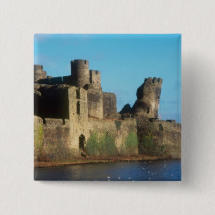 Wales - Caerphilly castle, with a view of the 2 Inch Square Button