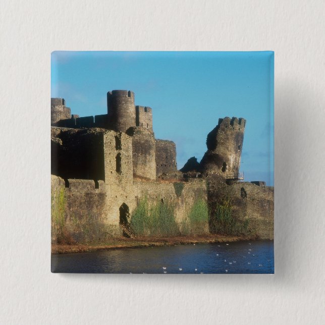 Wales - Caerphilly castle, with a view of the 2 Inch Square Button (Front)