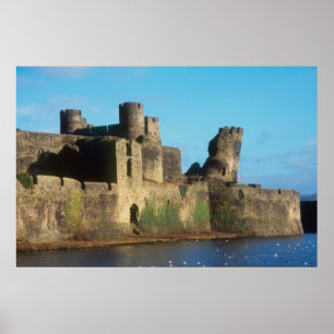 Wales - Caerphilly castle, with a view of the Poster