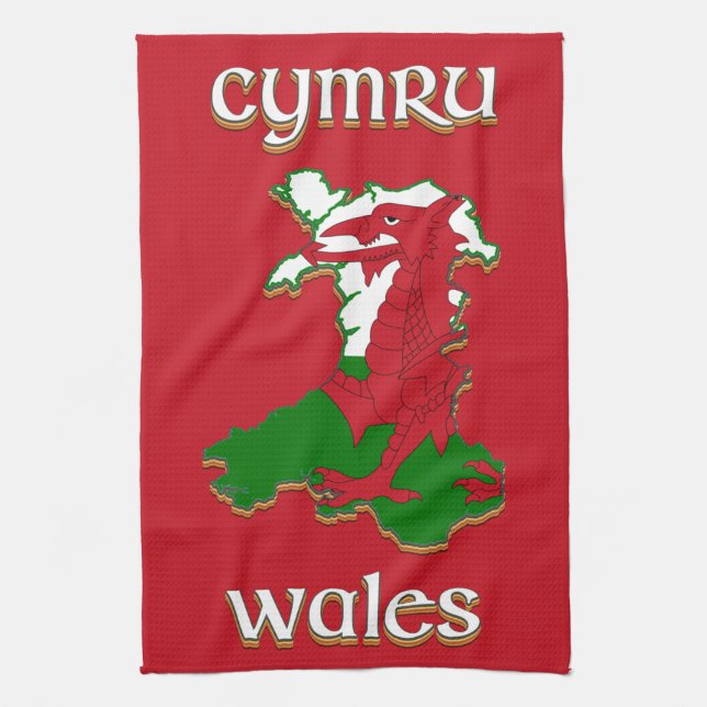 Wales Cymru Flag Map Kitchen Towel (Vertical)