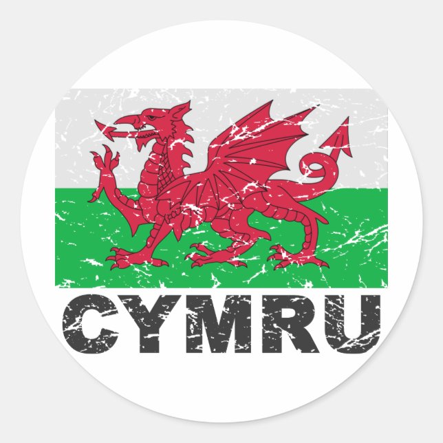 Wales CYMRU Vintage Flag Classic Round Sticker (Front)