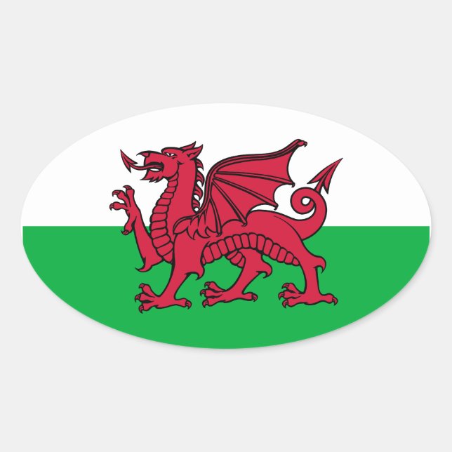 Wales Dragon Oval Sticker (Front)
