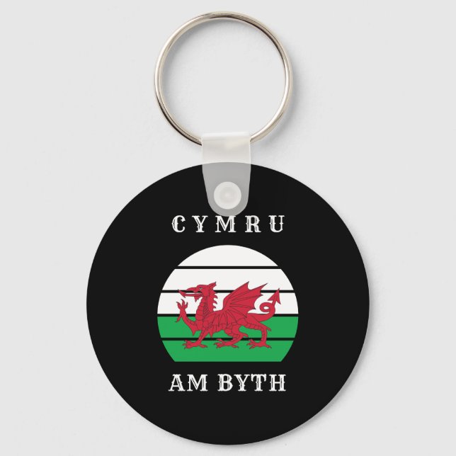 Wales Flag Cymru Am Byth Proud To Be Welsh Keychain (Front)
