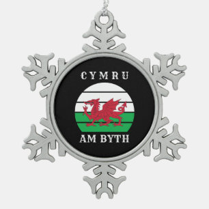 Wales Flag Cymru Am Byth Proud To Be Welsh Snowflake Pewter Christmas Ornament