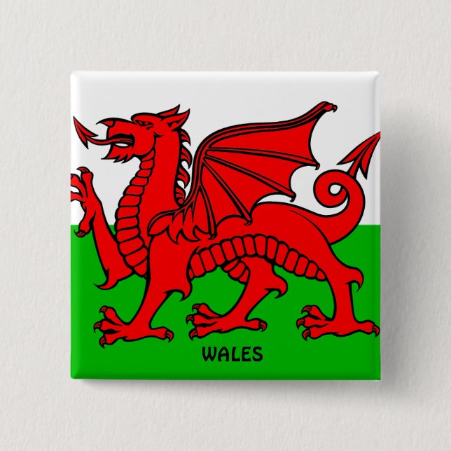 WALES FLAG /DRAGON 2 INCH SQUARE BUTTON (Front)