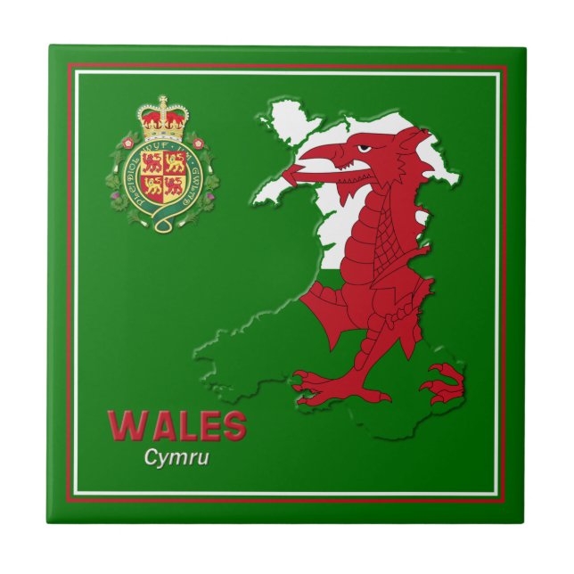 Wales Flag Map & Royal Badge Tile (Front)