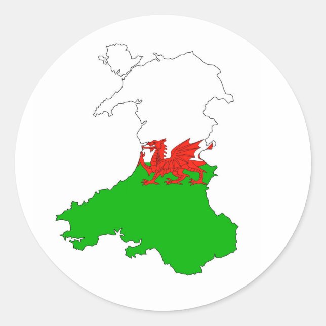 wales flag map united kingdom country shape classic round sticker (Front)