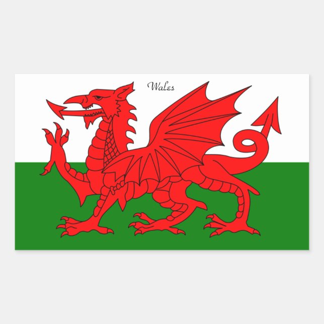 WALES: Flag of Wales with text "Wales" Sticker (Front)