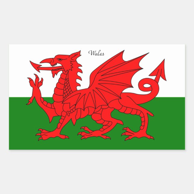 WALES: Flag of Wales with text "Wales" Sticker (Front)