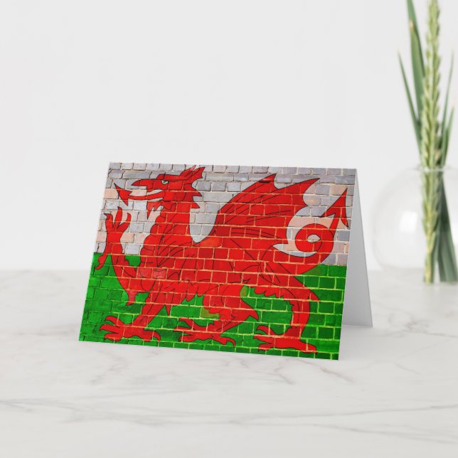 Wales flag on a brick wall card (Front)