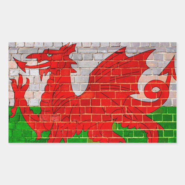 Wales flag on a brick wall sticker (Front)