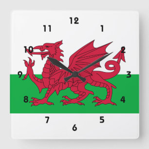 wales flag square wall clock