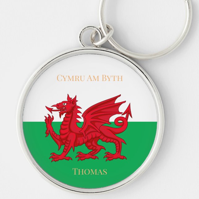 Wales For Ever Welsh Dragon Monogram Name Keychain (Front)
