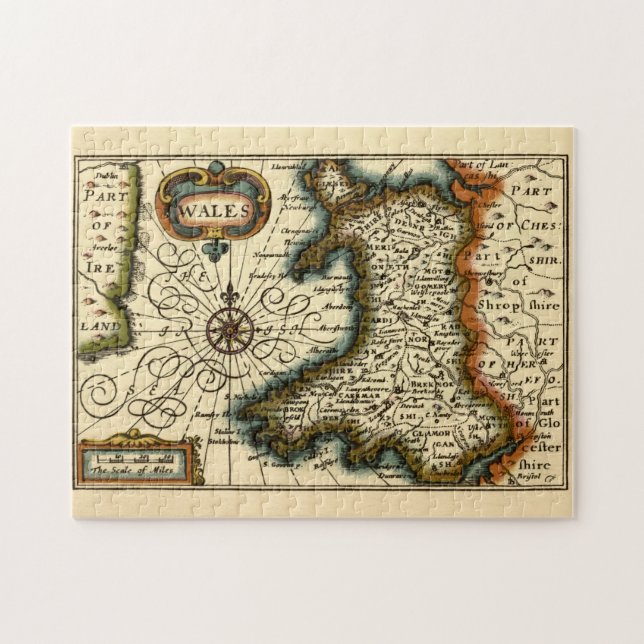 Wales - Historic Old Antiquarian British Atlas Map Jigsaw Puzzle (Horizontal)