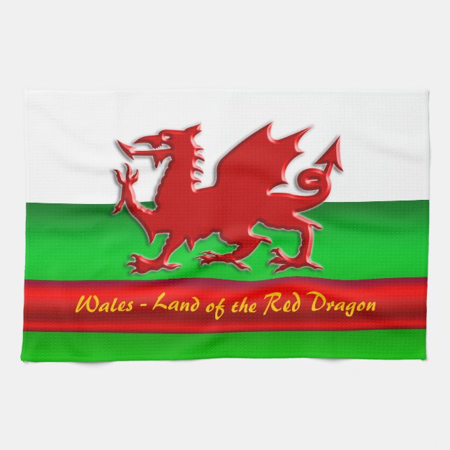 Wales - Home of the Red Dragon, metallic-effect Kitchen Towel (Horizontal)