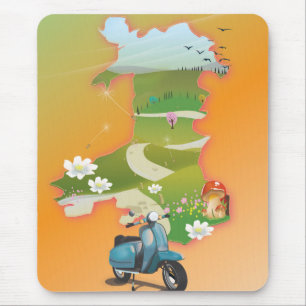 Wales map vintage travel poster mouse pad