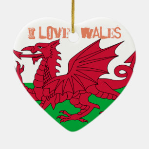 Wales Red Dragon Flag Love Heart Ceramic Ornament