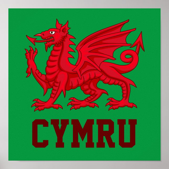 Wales Red Dragon - Green Backdrop Poster (Front)