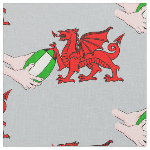 Wales Rugby Team  Dragon With Rugby Ball Fabric