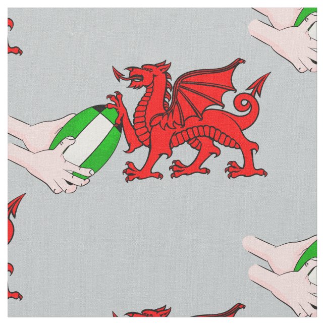 Wales Rugby Team  Dragon With Rugby Ball Fabric (Close Up)