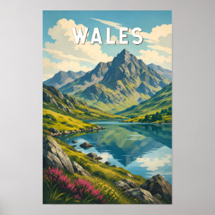 Wales United Kingdom Illustration Travel Art Retro Poster