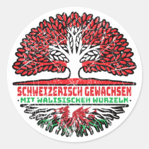 Wales Walisisch Schweizer Schweiz Baum Wurzel Flag Classic Round Sticker