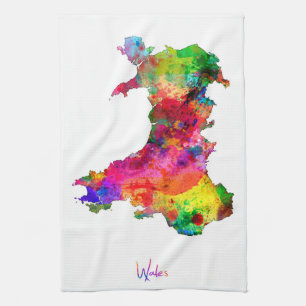 Wales Watercolor Map Kitchen Towel