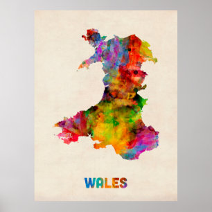 Wales Watercolor Map Poster
