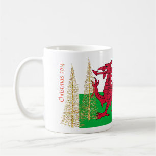Wales Welch Flag Gold Christmas Trees Mug