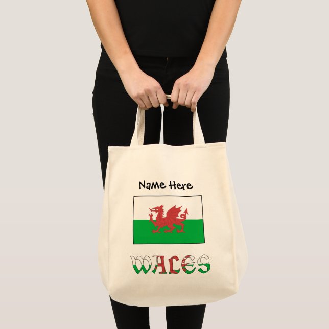 Wales Welsh Flag Black Personalization  Tote Bag (Front (Product))