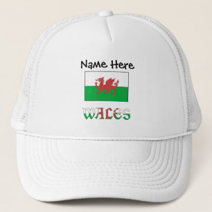 Wales Welsh Flag Black Personalization  Trucker Hat
