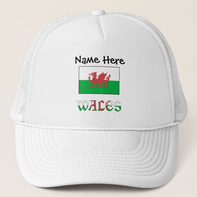 Wales Welsh Flag Black Personalization  Trucker Hat (Front)