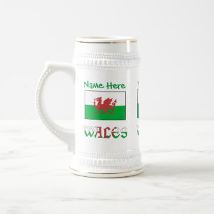 Wales Welsh Flag Green Personalized Name Beer Stein