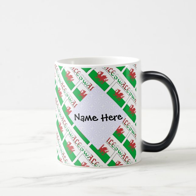 Wales Welsh Flag Tiled Personalized  Magic Mug (Right)