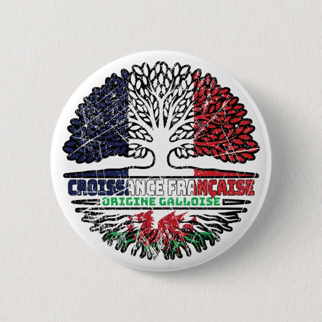 Wales Welsh French France Tree Roots Flag 2 Inch Round Button (Front)